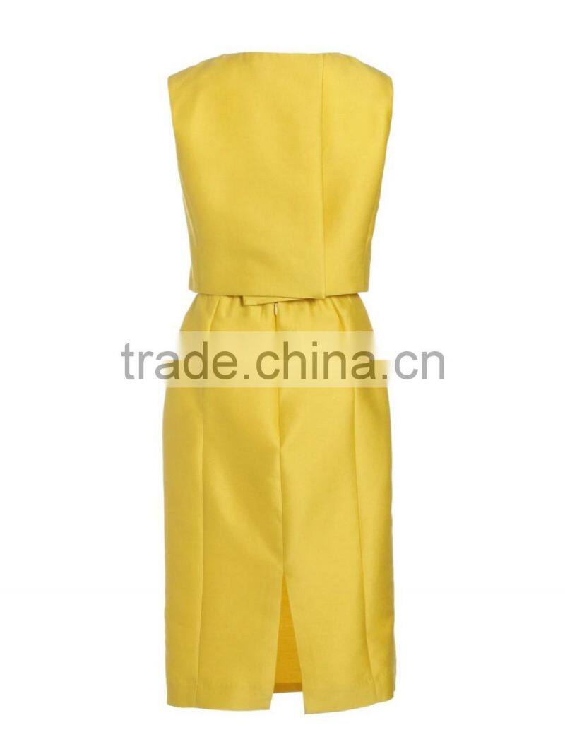 Office ladies simple blank yellow/black back split carrer formal dresses