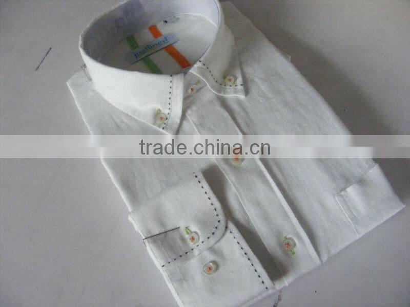 2016 pick stitch saddle stitch button down collar men's contrat color linen dress shirt