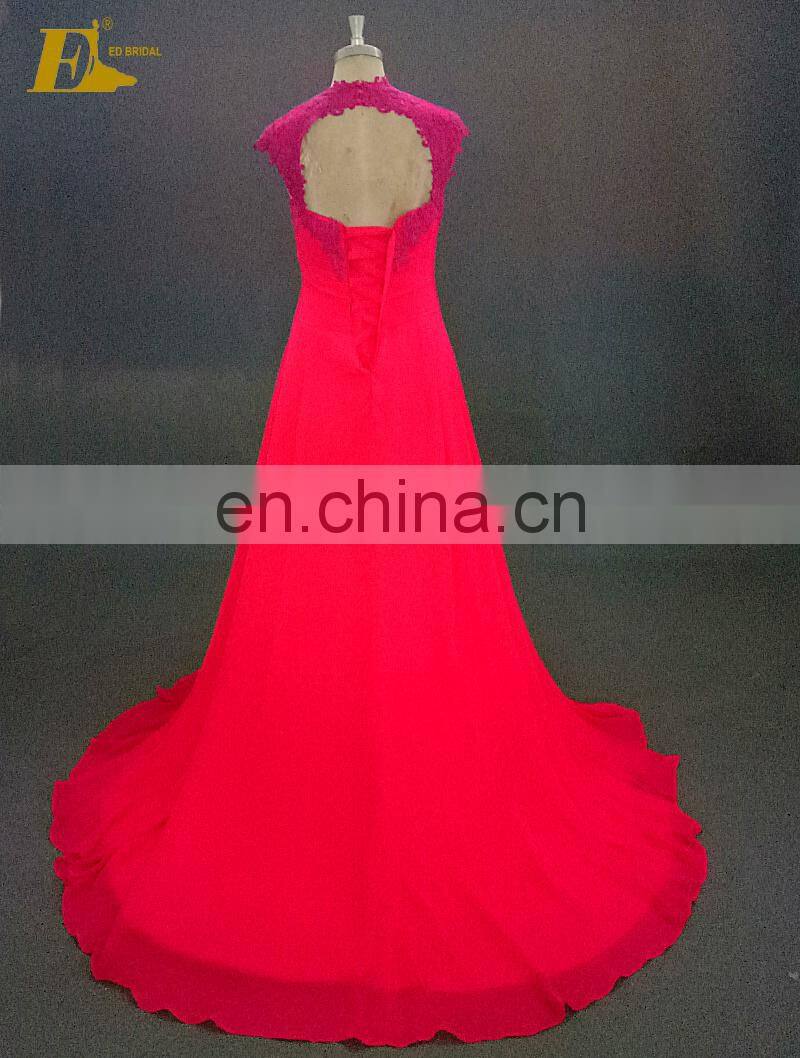 Elegant Lace Cap Sleeve Pink Chiffon Long Bridesmaid Dress Made In China