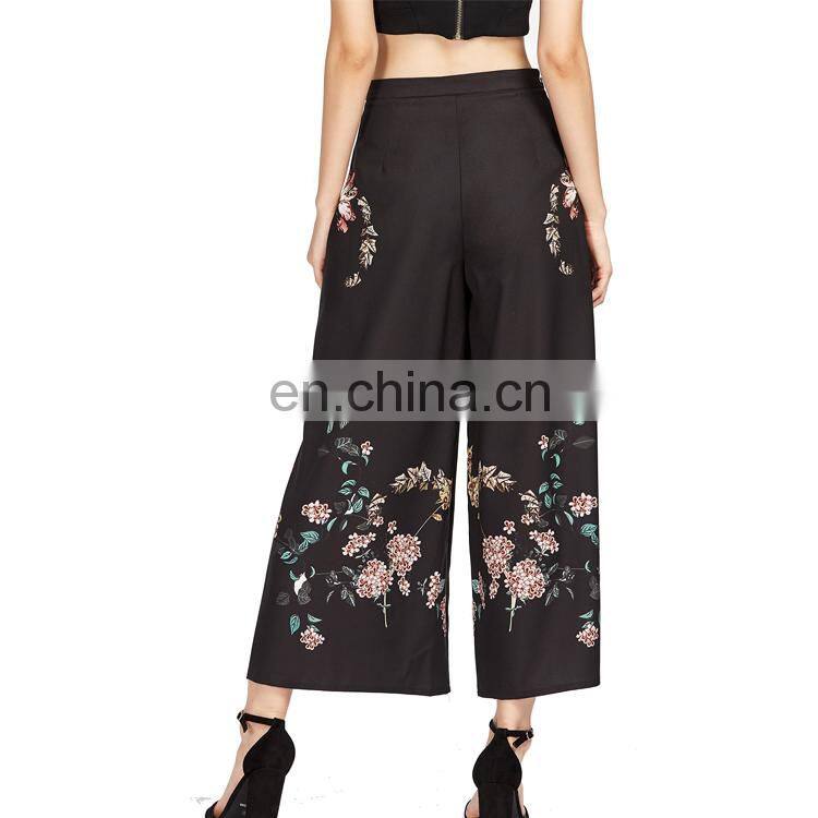 Wholesale Botanical Print Zip Side Wide Leg Pants For Women