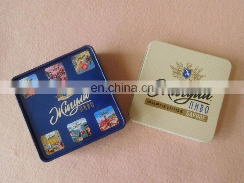 Wholesale square metal tin cup coaster with cork back
