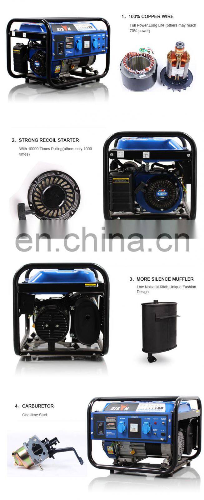 BS3500 BISON China Taizhou Home Use Standby 2800W Cooper Wire Recoil Start electric start Gasoline Generator