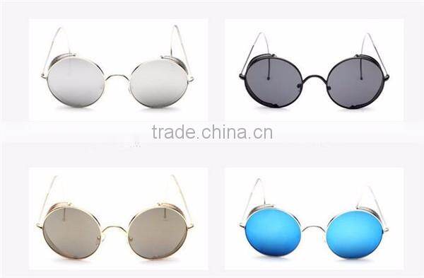 hot selling women ladies femal fashion retro classic metal frame small round sunglasses with cover mesh