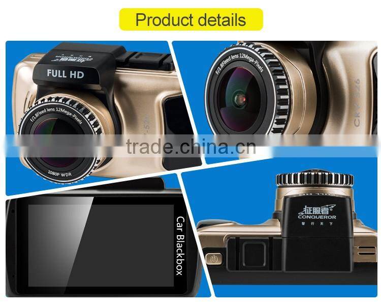 3 inch touch screen high full hd/night vision /G-sensor radar detector/russian gps voice tracker/car camera record four in one