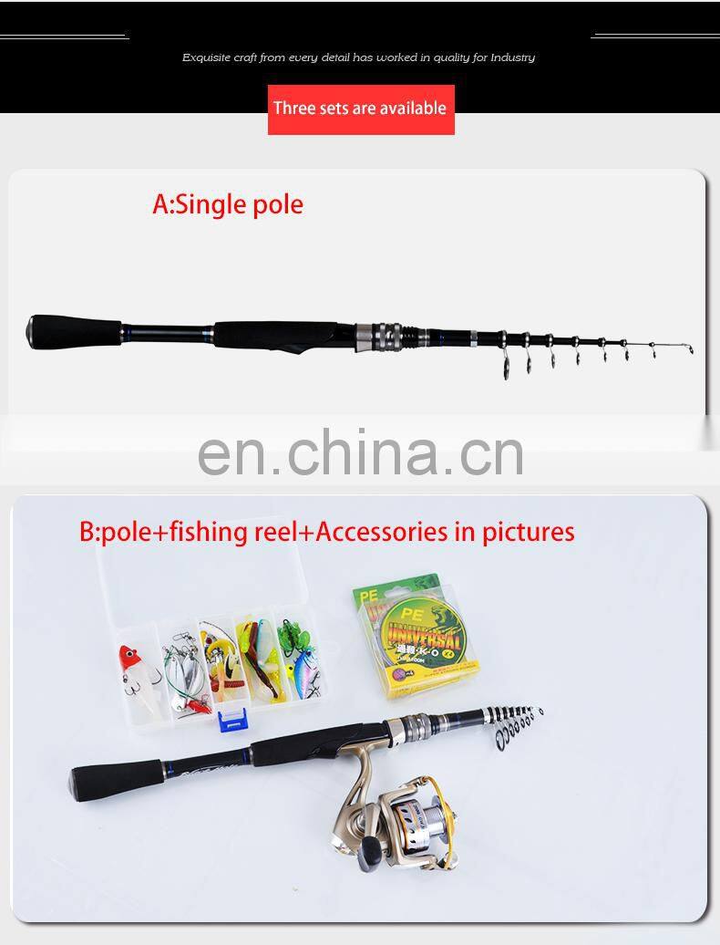 Trolling fishing rod kit Carbon telescopic spinning fishing rod and reel combo set for lure fishing