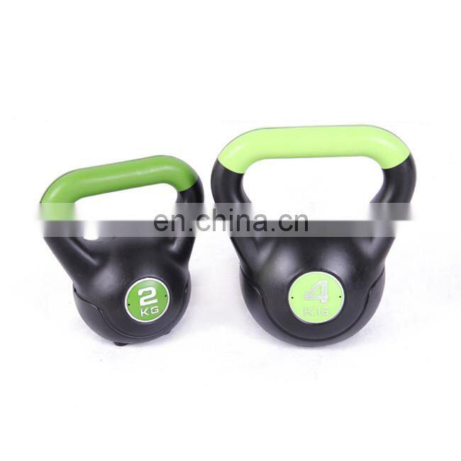 Durable vinyl and filled with cement plastic kettlebells set