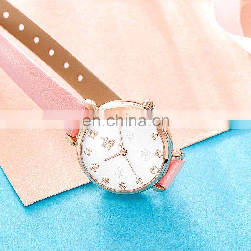 SHENGKE Pink Cute Girls Wristwatch K9025 Clear Arabic Number Dial Watches Ultra Band Kids Watch Chinese Factory Watch