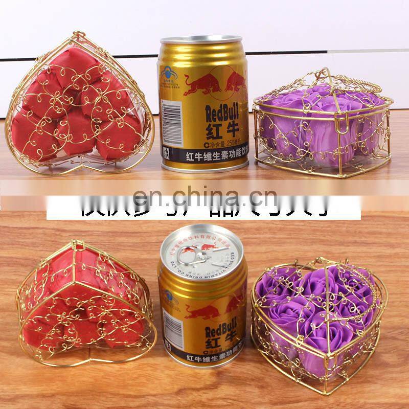 6pcs Soap Rose Flowers Gift Box Iron Basket Small Bouquets Gift Box Heart Shape Christmas Wedding Party Valentine's Day Gifts