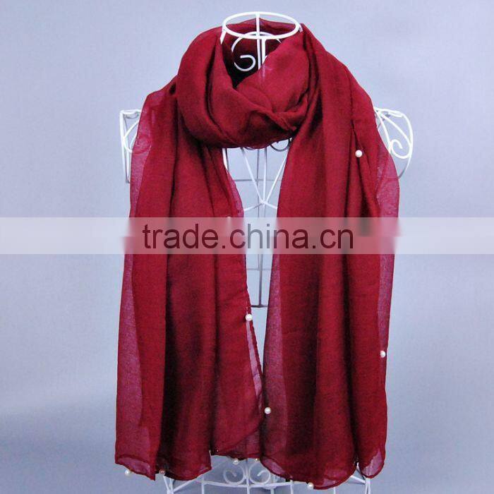 Wholesale Women Fashion Solid Color Cotton Pearl Scarf With Jewelry