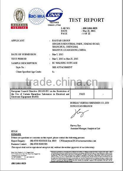 RASTAR designed patent battery travel luggage bag for kids with remote control