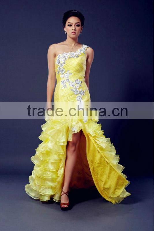2013 Nes Style One Shoulder Top Layered Mermaid Gold Evening Dress