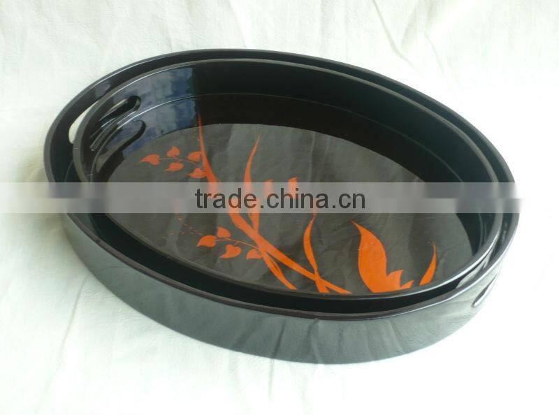Set of two beutiful black oval lacquered tray TK Vietnam
