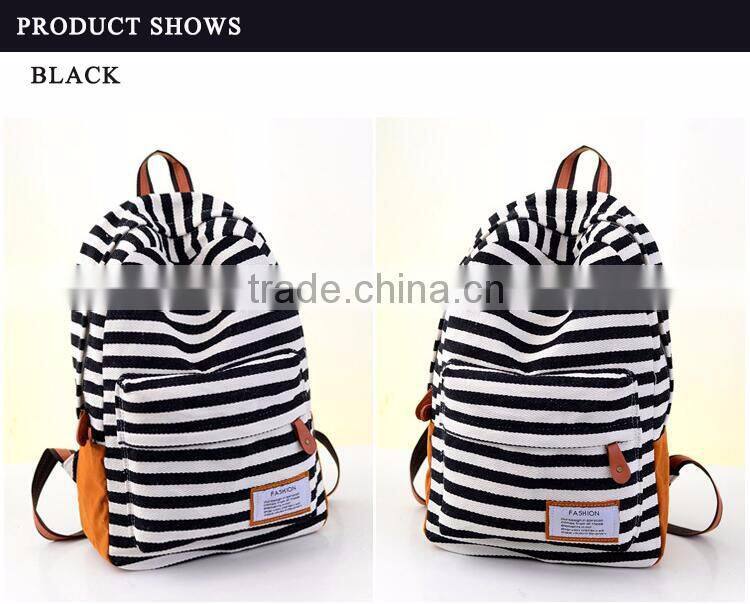 fashion simple strip for canvas backpack navy blue shoulder bag