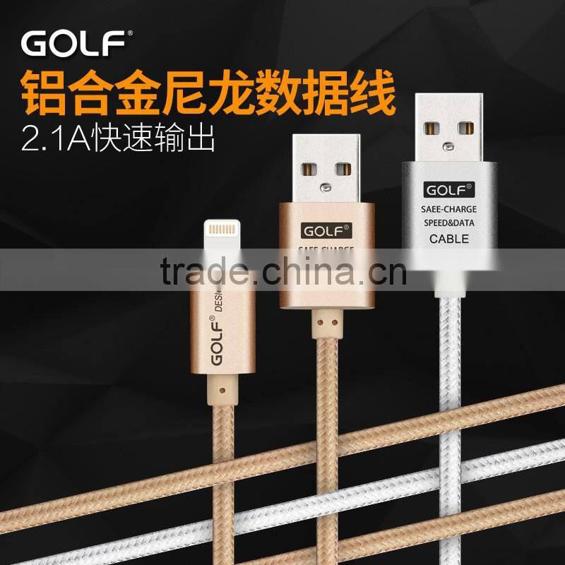 GOLF 3M Metal nylon weave reversible 2.1A Sync And Charge cable for iphone5/5s/6 ipad All the 8 pin device