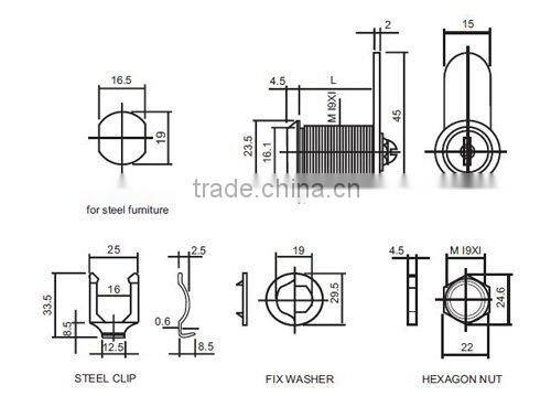 Furniture cam lock 90 degree