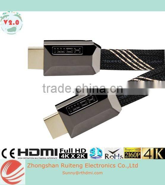 V2.0 Metal shell Flat HDMI Cable with Ethernet support 3D and 4k