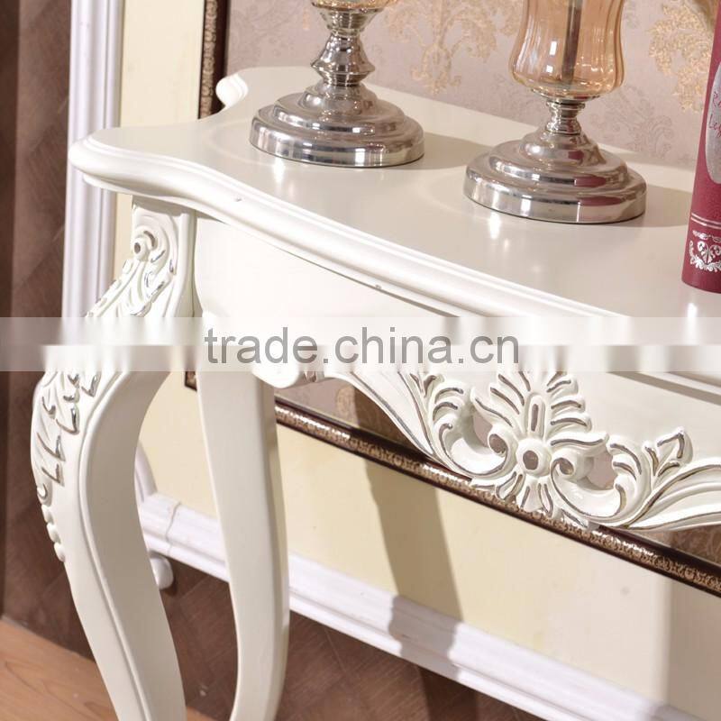 White exquisite washed silver leaf solid wood hallway console table