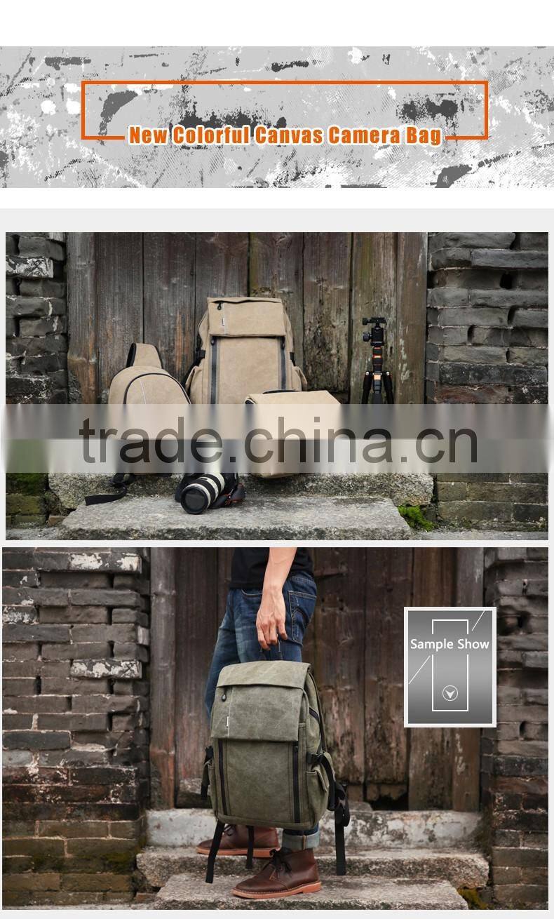 High Quality Durable Canvas Backpack Army Green Rucksack Bag for Camera Laptop