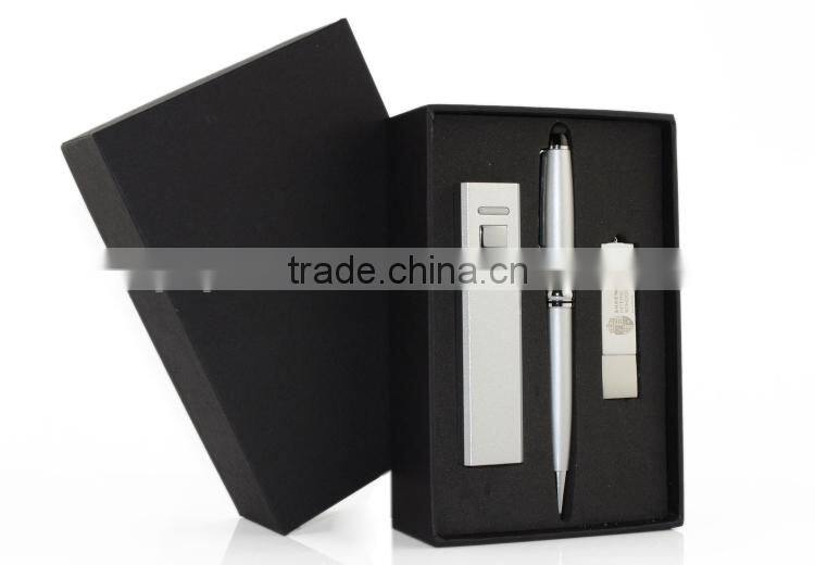 Mobile accessories power bank annual gifts set portable travel kits 3 in 1 power bank/stylus /usb flash drive)