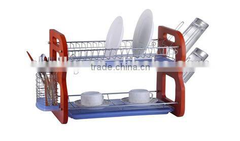 China LBY most-popular wooden 2 tiers dish rack with tray and cutlery holder