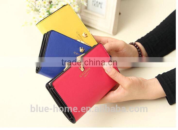 Good quality Young girl trendy wallets small moq wholesale crown clutch 1 fold purses