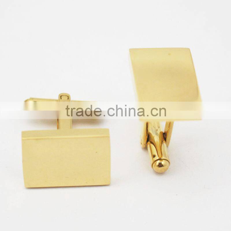 316L Stainless steel gold rectangle cufflink custom engrave logo gold cufflinks