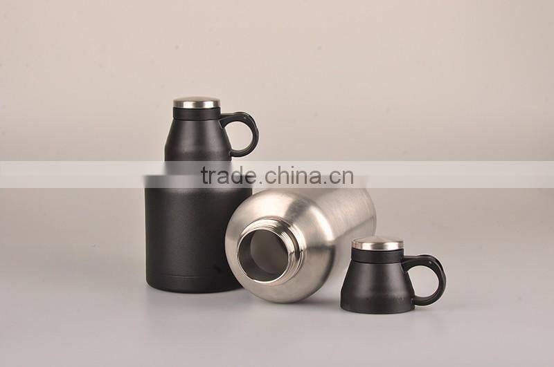 Double wall vacuum insulated stainless steel pocket liquor bottle black