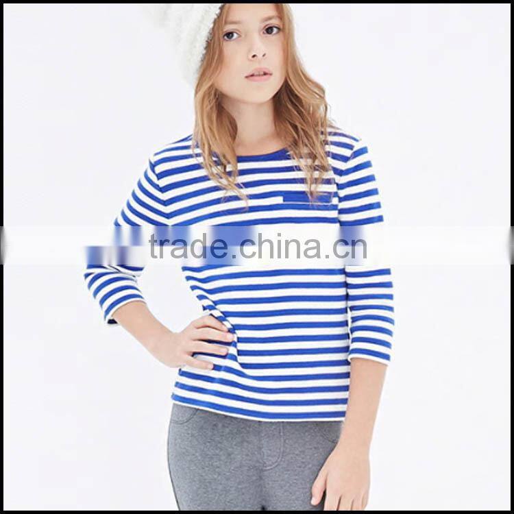 100% cotton kids long sleeve stripe t shirt with round neck accept OEM