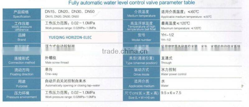high quality in low price of water valve internaly/externally fully automatic shut off valve