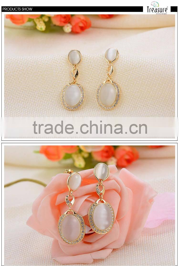 Fashion jewelry hot selling wholesale vintage plated alloy oval fashion stud earrings colorful nice earring opal drop earring