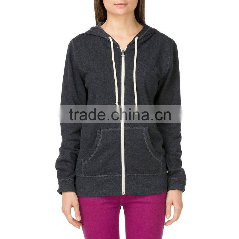 100% cotton french terry womens zip up hoodie