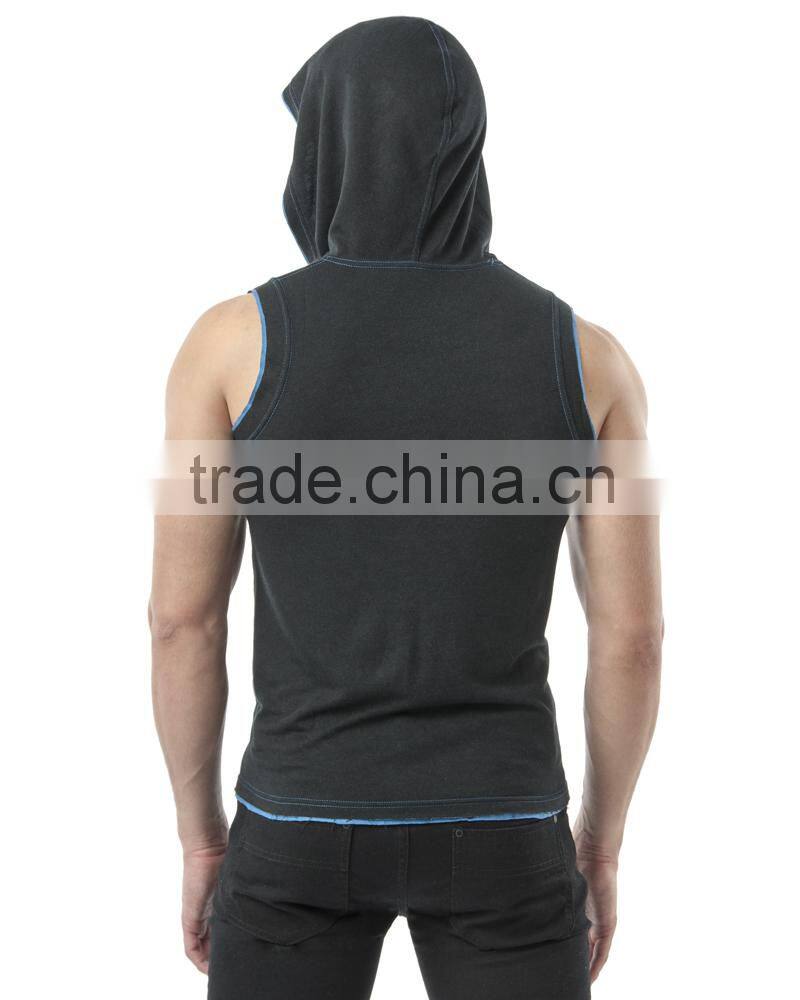 cotton french terry sleeveless hoody for men