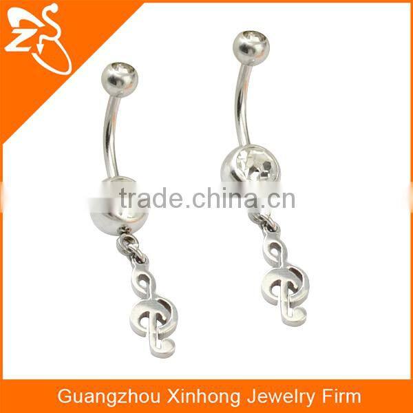 musical notation dangle belly rings, fashion body piercing jewelry, rhinestone navel piercing rings