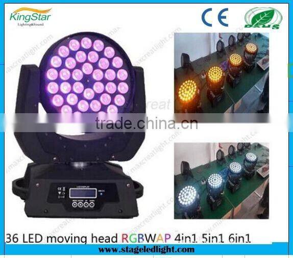 Wedding stage decoration rgbw zoom 36x10w 4in1 led moving head wash light moving beam moving