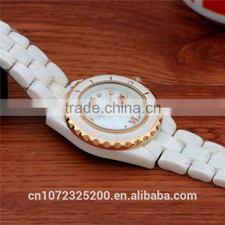 2016 BOSCEN Ladies Fashion White Ceramic Crystal Diamond Watches 3atm Water Resistant