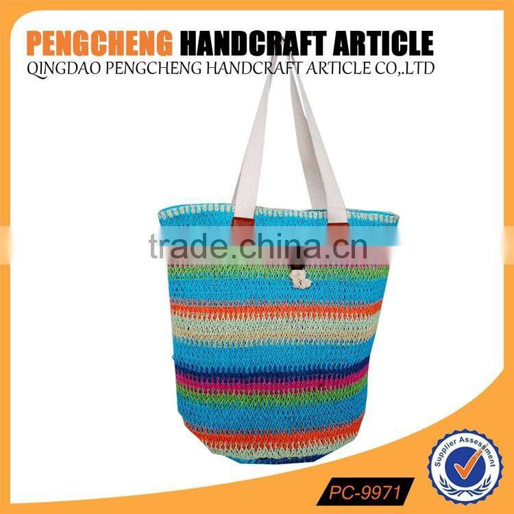Beautiful rainbow of colors crochet bag paper straw material women handbag