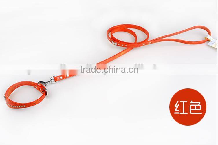 Fashion Diamond Studded Leather Dog Collar With Nice Colour;diamond-studded Leather Dog Collar and leash;dog collars and leashes