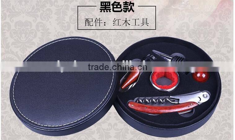 Promotional Wine Bottle Leather Holder Wine Bottle Carrier Gift Box For Single Bottle With Wine Tool Set, Black Color
