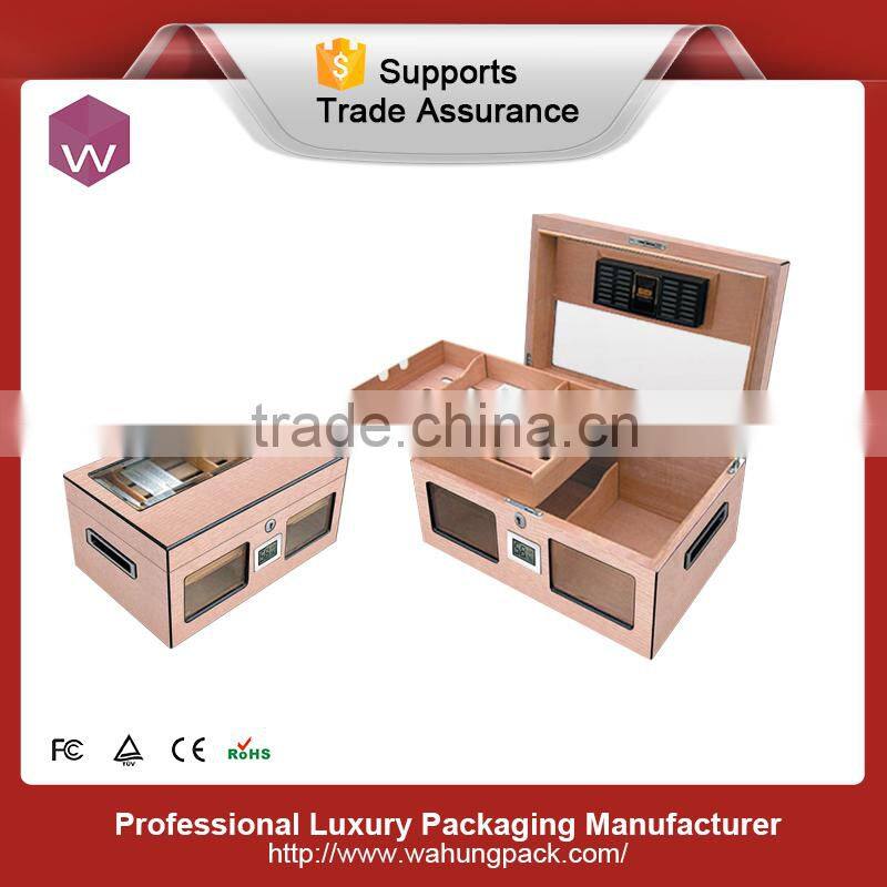 Glass Top Wooden Cigar Humidor Customized Gift Sets Box