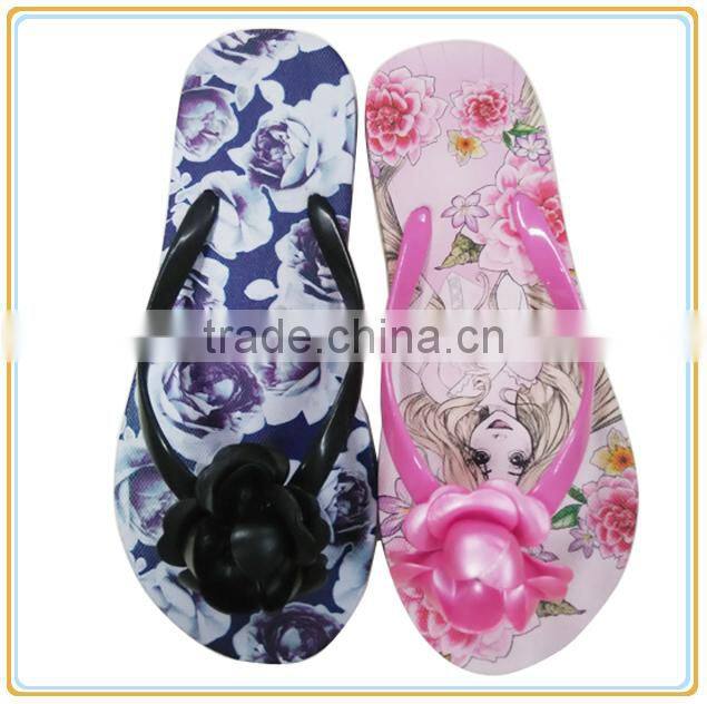 wholesale flower printing EVA flat flip flop women and girl beach slipper
