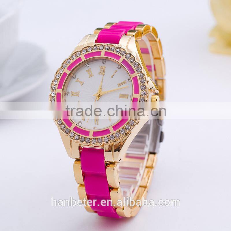Full steel blingbling gold bezel geneva diamond quartz watches