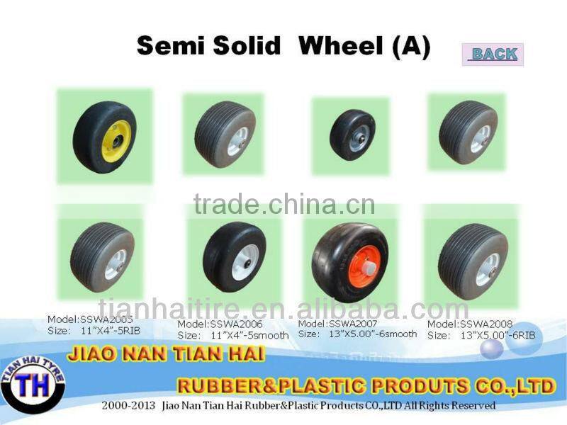 13x5.00-6 inch flat free rubber tire with rib tread for zero turn mower