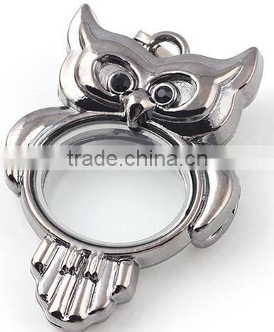 owl floating charm locket with rhinestone