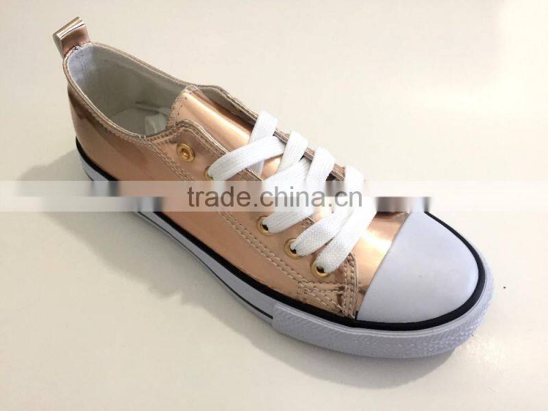 pink metallic lace up vulcanized shoe women sneakers cheap casual canvas shoe woman