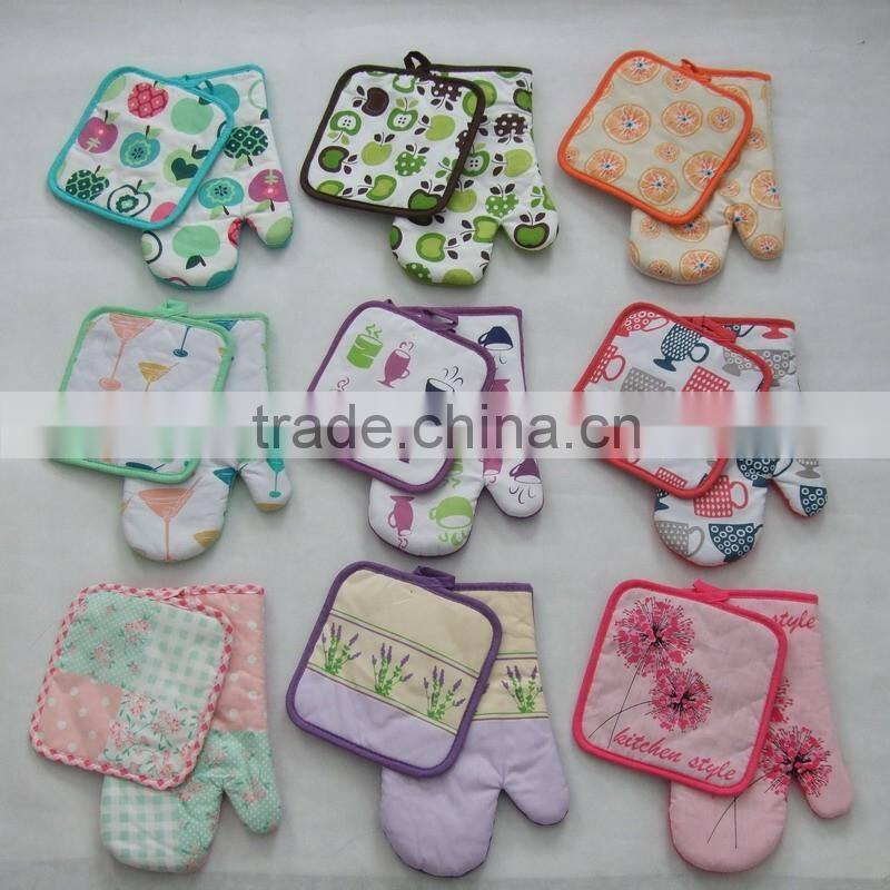 printed cotton pot holder glove towel apron kitchen textile set