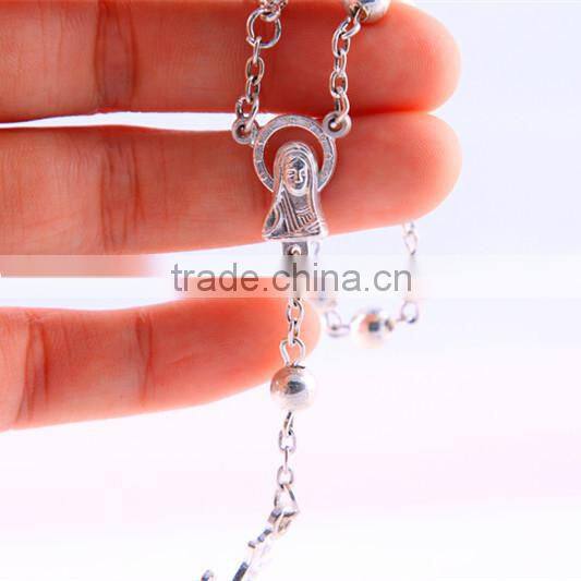 Round Silver Bead Catholic Rosary