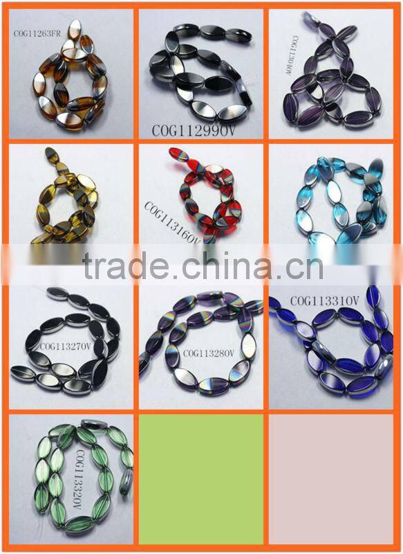 Bead silver-plated glass brown 19x10mm flat oval