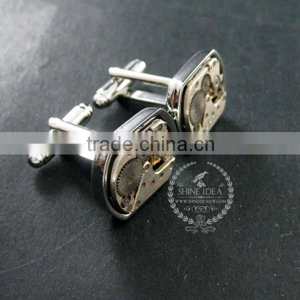 15x21mm vintage style steam punk watch movement core rhodium,metal gun black fashion cuff links 6600068