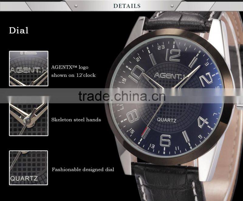 AGENTX Men's Japan Quartz High Quality Soft Genuine Leather Band Watch
