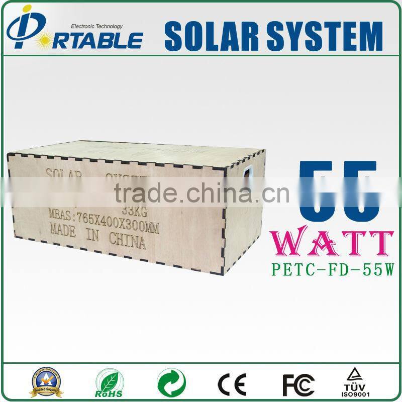 hottest selling 55W portable and folding solar home system with wheels and pull rod for TV/Fan/laptop